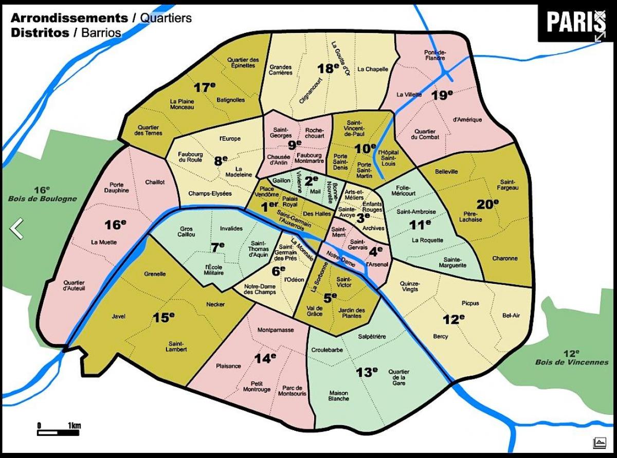 خريطة باريس الرمز البريدي