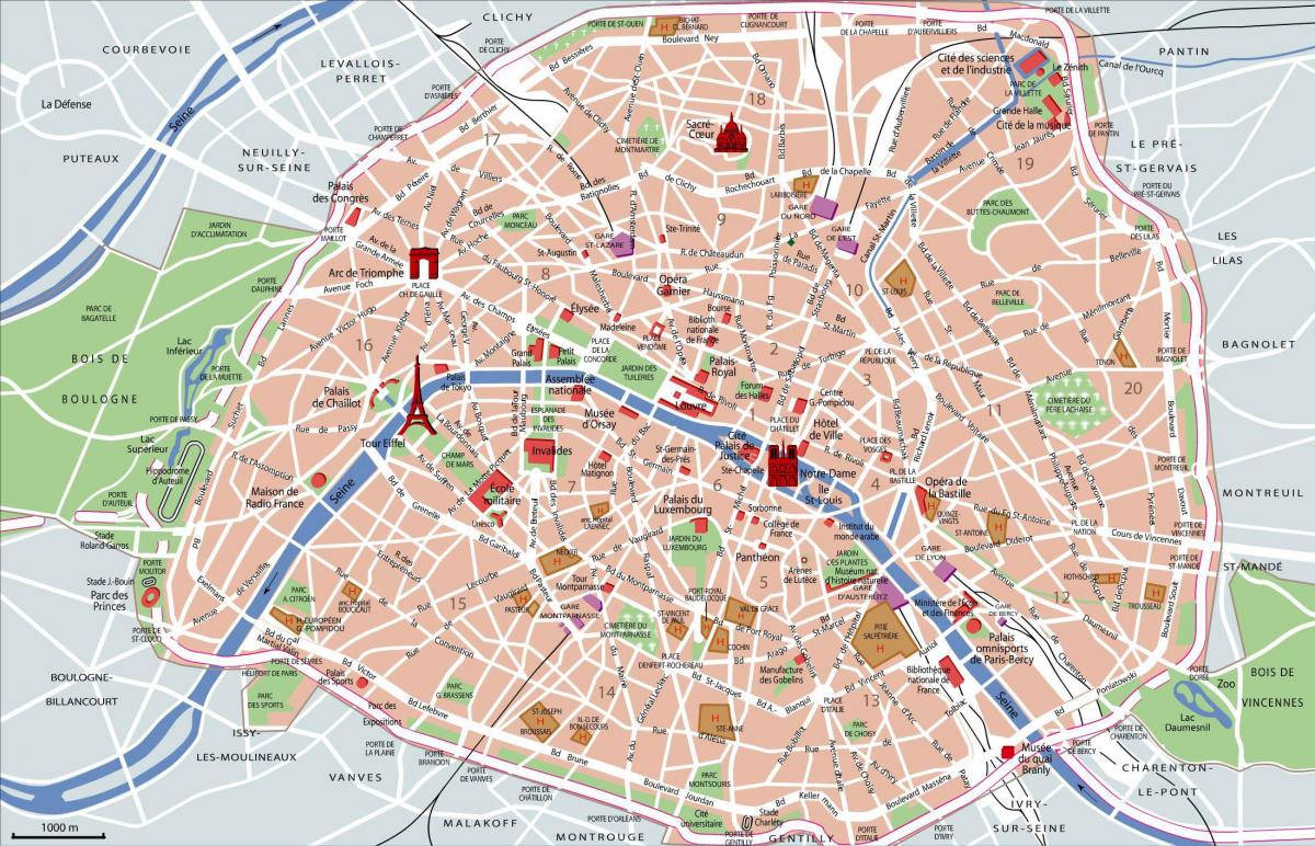 خريطة مترو باريس مع مناطق الجذب السياحي