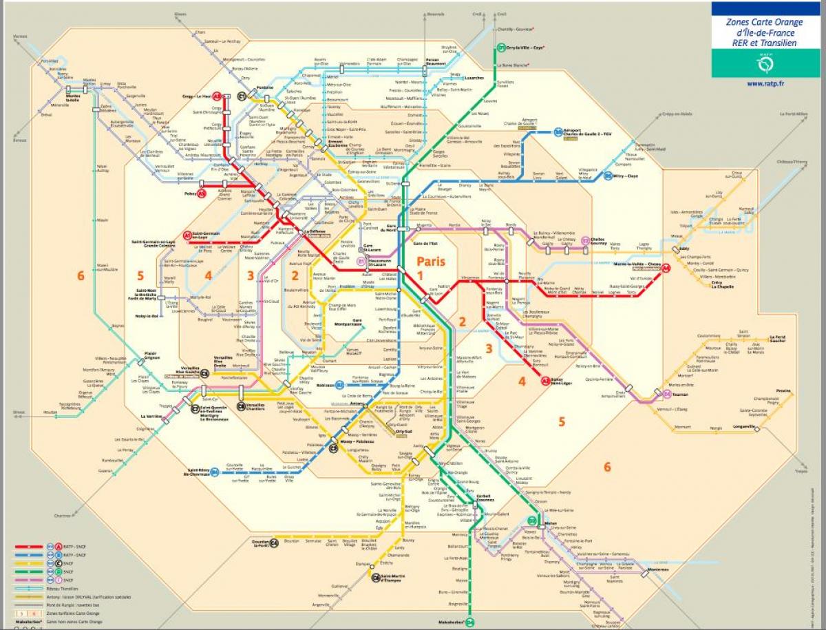 باريس خريطة النقل مع مناطق