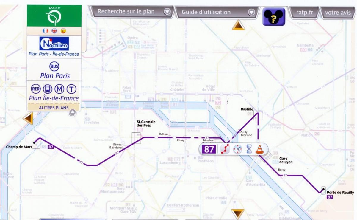 خريطة باريس مسار الحافلة 87 