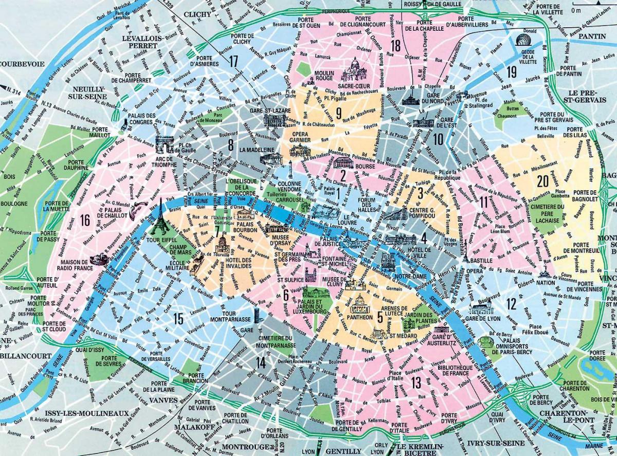 خريطة باريس الأحياء والمعالم